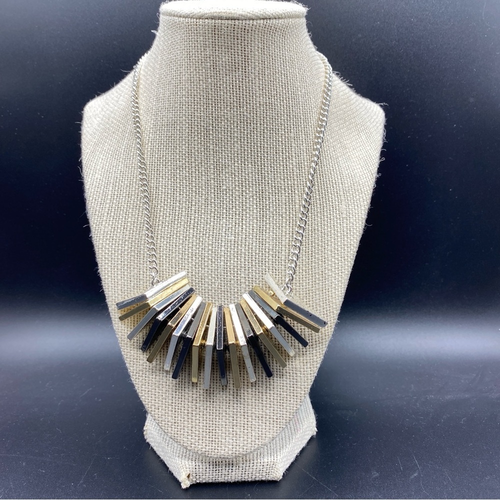 MARK Mixed Metals Geometric Triangles Statement Silvertone Necklace